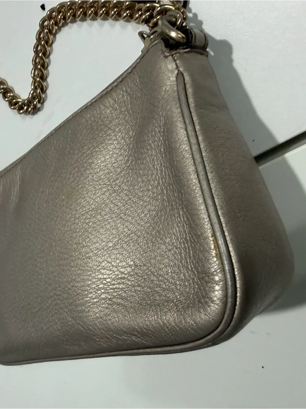 Coach Metallic Taupe Pebbled Leather Chain Wristlet